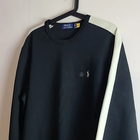 New Black Long Sleeves Polo Crew Neck Sweatshirt size Large